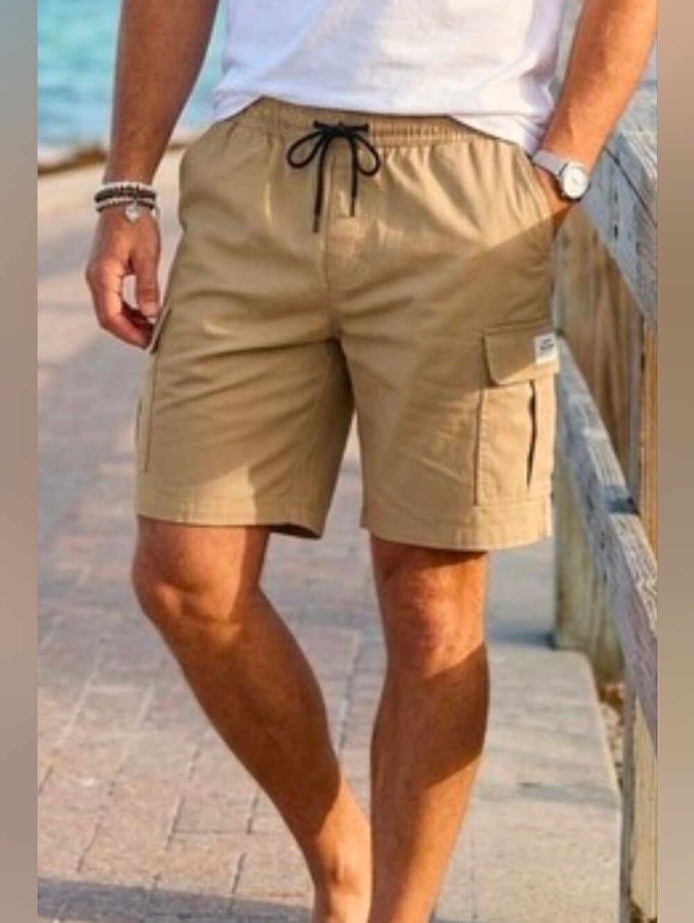 3/$25 Men's Casual Cargo Shorts in Khaki - Casual Utility Style